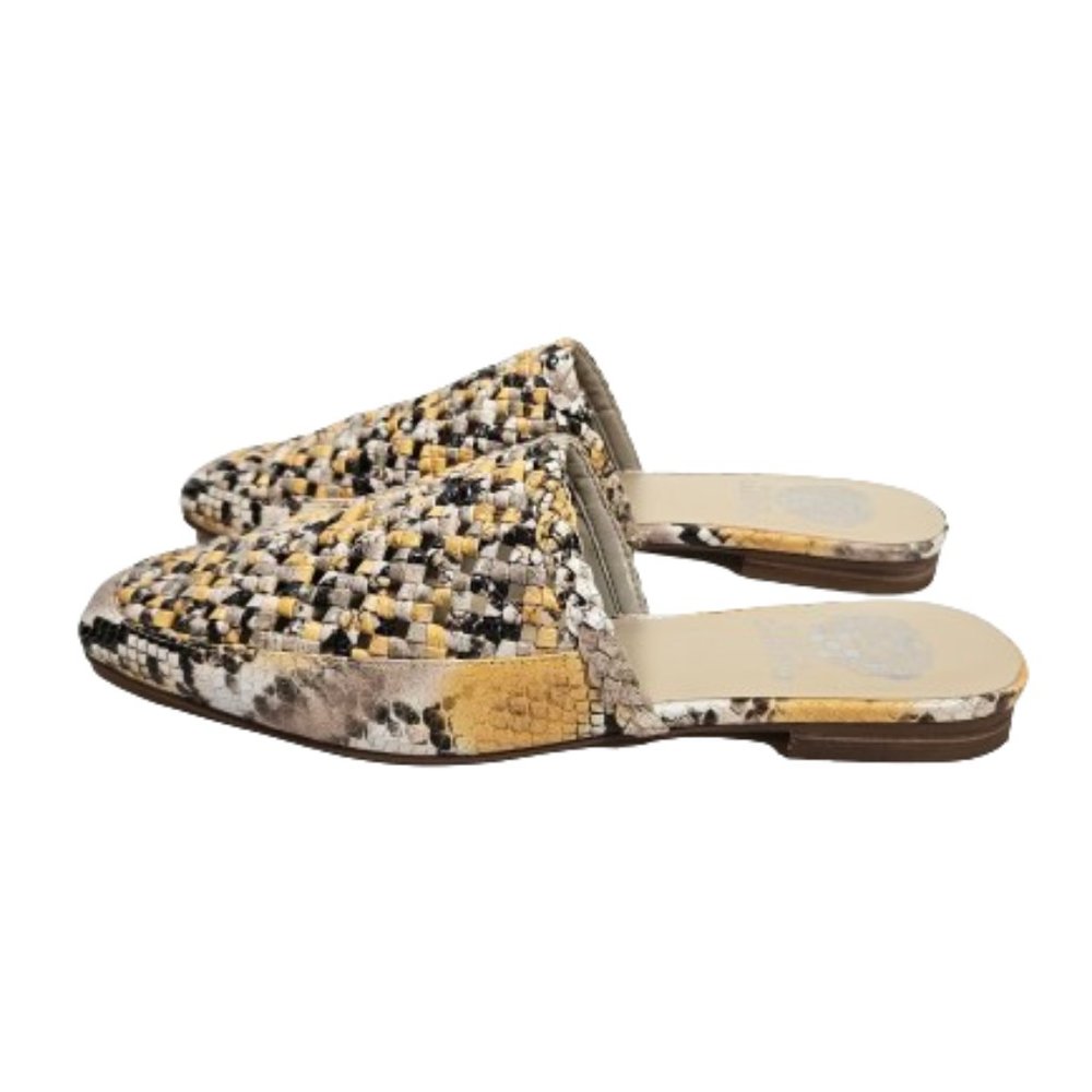 Vince Camuto Pandie Woven Slides Mules Women's Size 8.5 Black Yellow Gray Flats